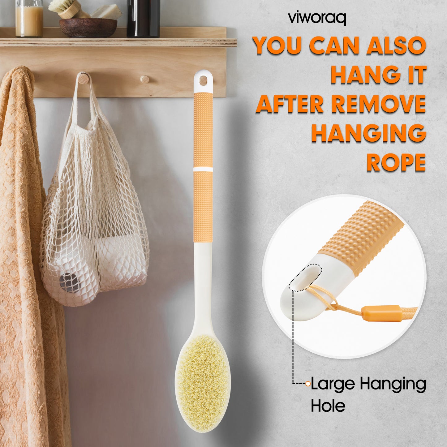 viworaq 17'' Bath Brush Anti Slip for Shower(Orange)