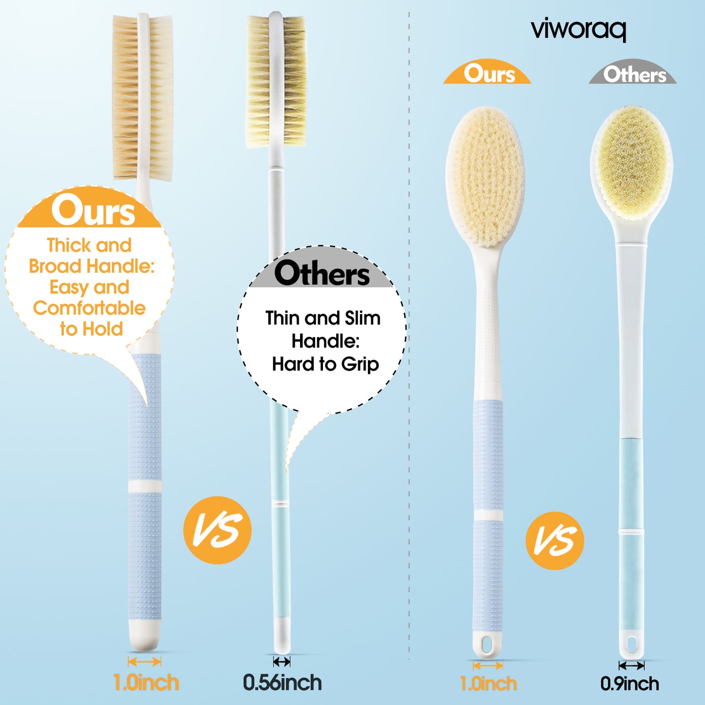 viworaq 19'' Bath Brush for Shower Detachable